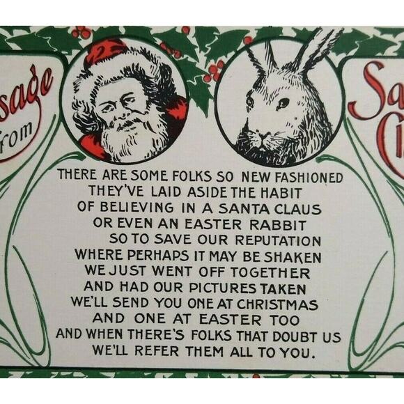 Christmas Postcard Prince Message From Santa Claus & Easter Bunny 1909 Peabody - Picture 1 of 5